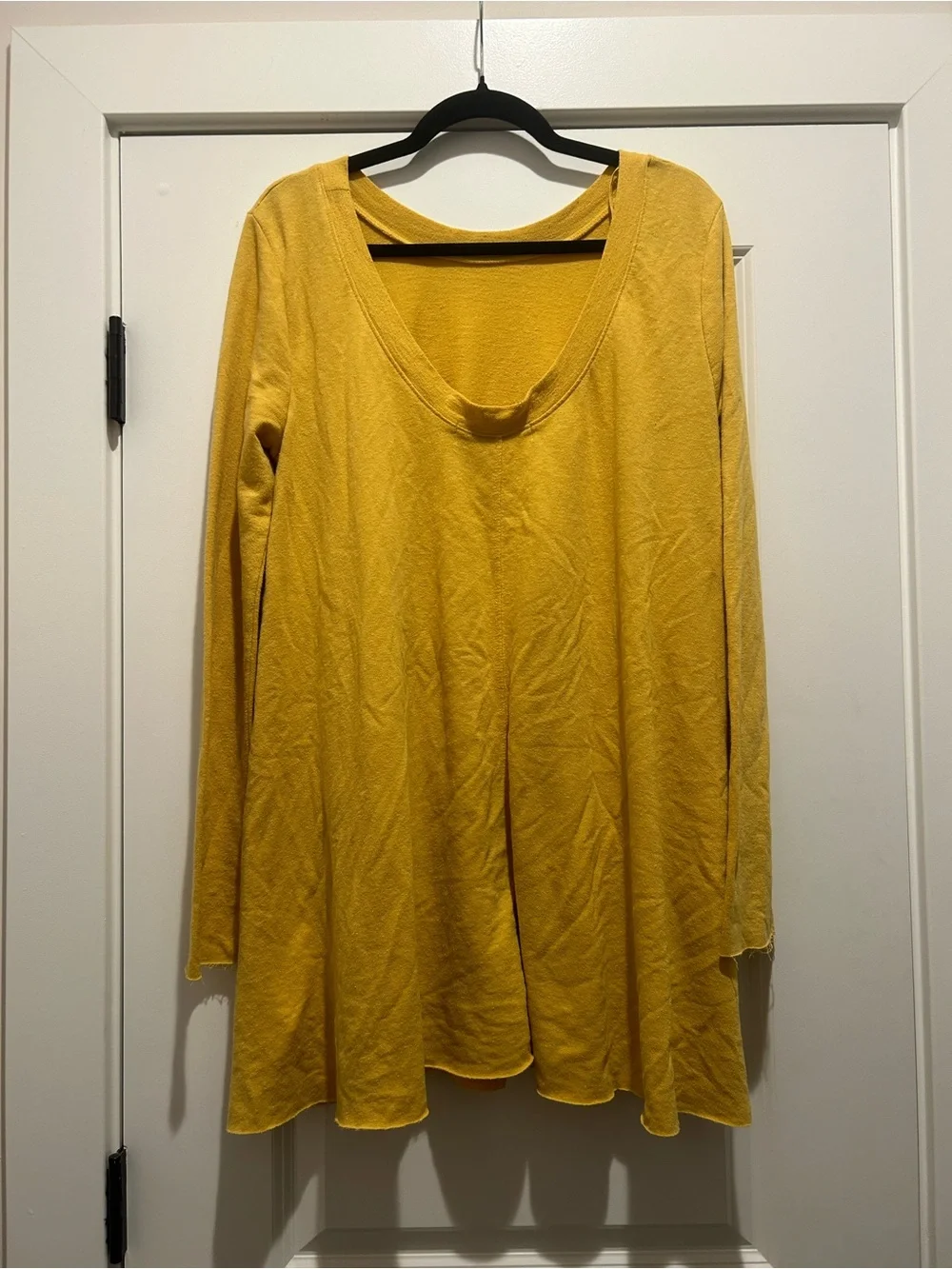 FP Beach by Free People Mustard Yellow Long Sleeve Swing Dress Raw Hem M/L